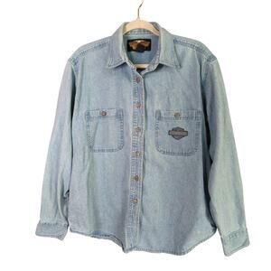 Harley Davidson Denim Shirt Womens XL Blue Button Up